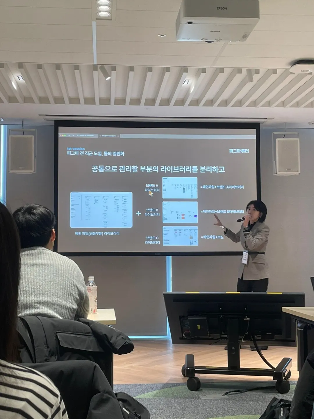 공통 라이브러리 분리 방법을 슬라이드로 설명하는 모습